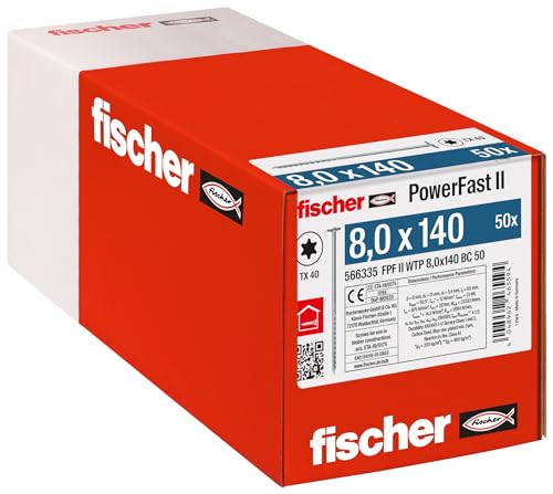 fischer PowerFast II WTP 8,0 x 140, kraftvolle Holzbauschraube mit Tellerkopf, Innenstern-Aufnahme und Teilgewinde, für den konstruktiven Holzbau, 50 Stk. fischer PowerFast II WTP 8,0 x 140, kraftvolle Holzbauschraube mit Tellerkopf, Innenstern-Aufnahme und Teilgewinde, für den konstruktiven Holzbau, 50 Stk. von fischer