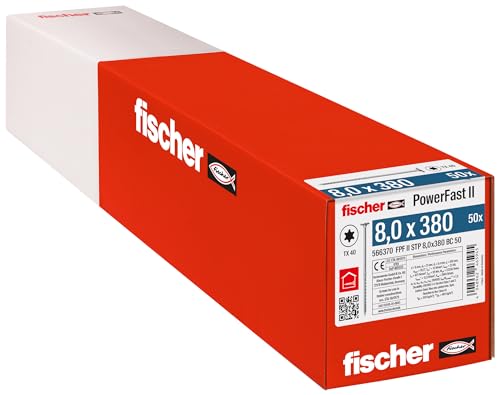 fischer PowerFast II STP 8,0 x 380, kraftvolle Holzbauschraube mit Stufensenkkopf, Innenstern-Aufnahme und Teilgewinde, für den konstruktiven Holzbau, 50 Stk. von fischer