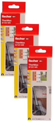 fischer Abstandsmontagesystem TherMax 8/120 M6 (2) für Dämmstoffe, Dämmstoffdübel zur Befestigung leichter Lasten in Wärmedämmverbundsystemen, mit Anti-Kälte-Konus (Packung mit 3) von fischer