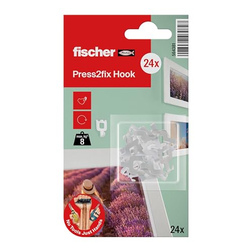 fischer Bilderkralle im 3er Pack, Bilderhaken in Weiß, Montage ohne Bohren & Werkzeug, der bessere Nagel, Wandhaken zur Befestigung von Bildern, Deko, Uhren, uvm., 24 Stück [Amazon Exclusive] von fischer