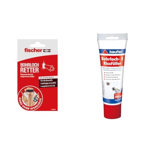 fischer Bohrlochretter, Reparaturvlies & Baufan 4016215101421 Bohrloch- und Rissfüller Spachtelmasse, weiß von fischer