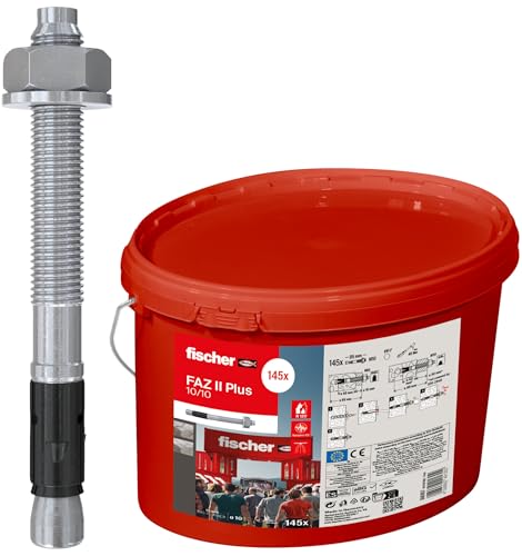 fischer Bolzenanker FAZ II Plus 10/10 gvz im Eimer, Schwerlastanker mit hoher Tragfähigkeit, 145 Ankerbolzen für Befestigungen schwerer Lasten und Stahlkonstruktionen, Seismik- & ETA-Zulassung fischer Bolzenanker FAZ II Plus 10/10 gvz im Eimer, Schwerlastanker mit hoher Tragfähigkeit, 145 Ankerbolzen für Befestigungen schwerer Lasten und Stahlkonstruktionen, Seismik- & ETA-Zulassung von fischer