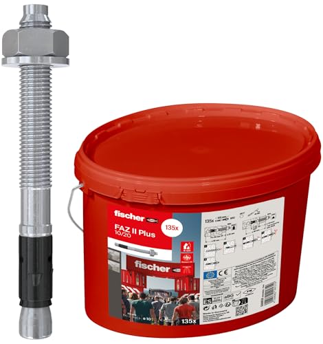fischer Bolzenanker FAZ II Plus 10/20 gvz im Eimer, Schwerlastanker mit hoher Tragfähigkeit, 135 Ankerbolzen für Befestigungen schwerer Lasten und Stahlkonstruktionen, Seismik- & ETA-Zulassung fischer Bolzenanker FAZ II Plus 10/20 gvz im Eimer, Schwerlastanker mit hoher Tragfähigkeit, 135 Ankerbolzen für Befestigungen schwerer Lasten und Stahlkonstruktionen, Seismik- & ETA-Zulassung von fischer