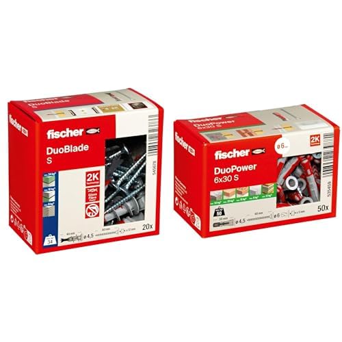 fischer DUOBLADE S + DUOPOWER 6 x 30 S, Selbstbohrende Gipskartondübel & Universaldübel mit 20 + 50 Dübel + Schrauben, Kunststoff, Wand- und Deckenplugs von fischer