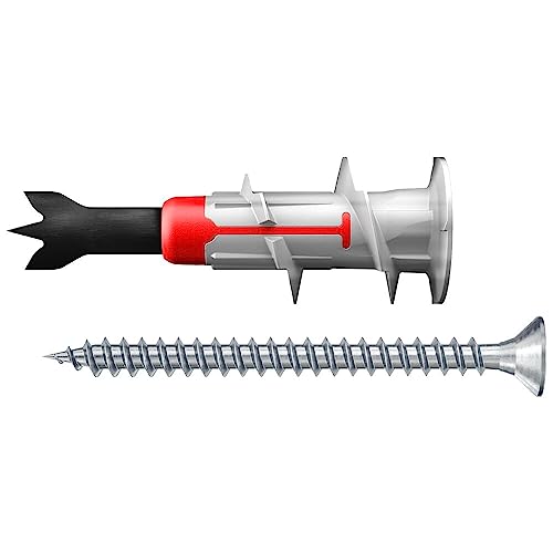 fischer DuoBlade S, selbstbohrender Gipskartondübel mit Spanplattenschraube, starker Dübel für einfache Montage in Gipskarton- und Gipsfaserplatten, Zentrierspitze aus Metall, 20 Dübel + 20 Schrauben von fischer