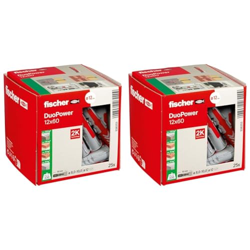 fischer DUOPOWER 12 x 60, Universaldübel, leistungsstarker 2-Komponenten-Dübel, Kunststoffdübel zur Befestigung in Beton, Ziegeln, Stein uvm., ohne Schrauben, 25 Stück (Packung mit 2) von fischer