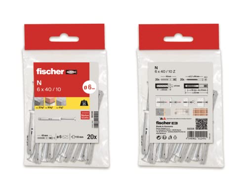 fischer - Dübel und Schlagschrauben N 6 x 40, Betondübel, Beutel 20 Stück von fischer