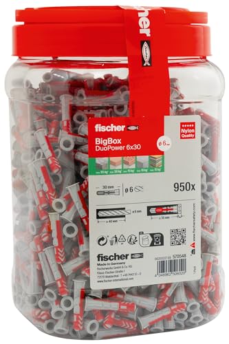 fischer DuoPower 6 x 30 in der BigBox, 950 Universaldübel, leistungsstarker 2-Komponenten-Dübel, Kunststoffdübel zur Befestigung in Beton, Ziegeln, Stein, Gipsbauplatten uvm., ohne Schrauben fischer DuoPower 6 x 30 in der BigBox, 950 Universaldübel, leistungsstarker 2-Komponenten-Dübel, Kunststoffdübel zur Befestigung in Beton, Ziegeln, Stein, Gipsbauplatten uvm., ohne Schrauben von fischer