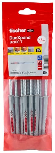 fischer DuoXpand 8 x 100 T, hochwertiger Universaldübel mit verzinkter Senkkopfschraube (10 Stk.), Dübel für starken Halt, ideal für poröse Baustoffe & randnahe Verankerungen von fischer