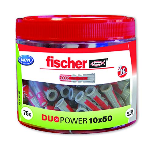 fischer Duopower 10 x 50 Round Box-75 Stück, 553308 Nylondübel, Grau/Rot, 10x50 (Bote 75 tacos) von fischer