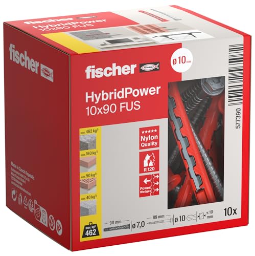 fischer HybridPower 10 x 90 FUS, Dübel für höchste Tragfähigkeit und Sicherheit, einfache Montage ohne Setzwerkzeug, universell für Loch- und Vollbaustoffe, Mauerwerk, Beton, sicher auch im Brandfall fischer HybridPower 10 x 90 FUS, Dübel für höchste Tragfähigkeit und Sicherheit, einfache Montage ohne Setzwerkzeug, universell für Loch- und Vollbaustoffe, Mauerwerk, Beton, sicher auch im Brandfall von fischer