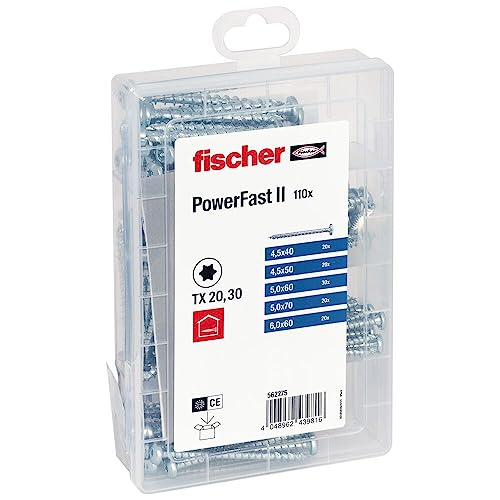 fischer Meister-Box PowerFast II Spanplattenschraube, vorsortierte Sortimentsbox mit 110 blauverzinkten Schrauben, PanHead, TX-Antrieb und Vollgewinde, universelles Set zur Befestigung fischer Meister-Box PowerFast II Spanplattenschraube, vorsortierte Sortimentsbox mit 110 blauverzinkten Schrauben, PanHead, TX-Antrieb und Vollgewinde, universelles Set zur Befestigung von fischer