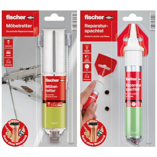 fischer Möbelretter, Holzspachtel in Beige, Reparaturmasse für ausgerissene Scharniere & Dübel & Reparaturspachtel, fertige Spachtelmasse in Naturweiß fischer Möbelretter, Holzspachtel in Beige, Reparaturmasse für ausgerissene Scharniere & Dübel & Reparaturspachtel, fertige Spachtelmasse in Naturweiß von fischer