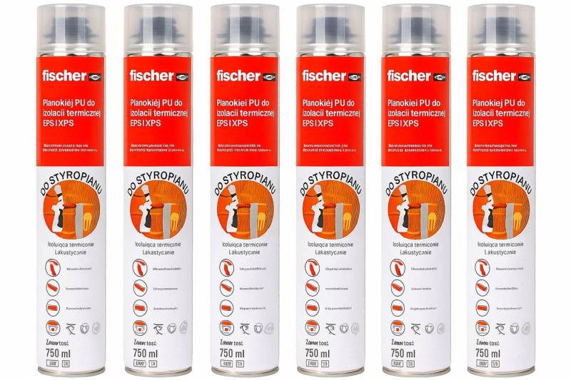 fischer Montagekleber PUP P750 Klebeschaum Styropor XPS Dämmung PU-Pistolenschaum 6 Stück, (6-tlg) von fischer