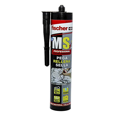 fischer Polymer, grau, MS Profi-Silikon, Anti-Schimmel-Versiegelung für Badewanne, Fenster, Risse, starker Klebstoff (290 ml) von fischer