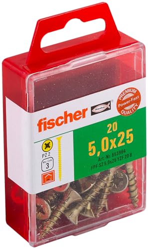 fischer Power-Fast FPF-SZ 3,5 x 12 YZF 50 B - Spanplattenschrauben mit Senkkopf und Vollgewinde zur Befestigung von dünnen Bauteilen in Holzwerkstoffen - 50 Stück - Art.-Nr. 653928 von fischer