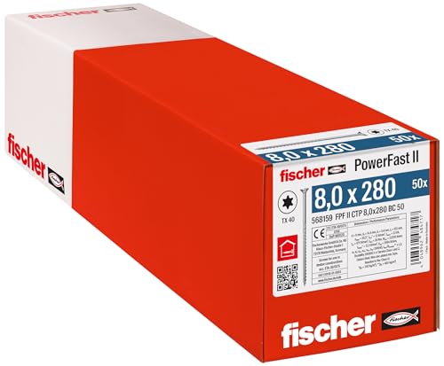 fischer PowerFast II CTP 8,0 x 280, kraftvolle Holzbauschraube mit Senkkopf, Innenstern-Aufnahme und Teilgewinde, für den konstruktiven Holzbau, 50 Stk. fischer PowerFast II CTP 8,0 x 280, kraftvolle Holzbauschraube mit Senkkopf, Innenstern-Aufnahme und Teilgewinde, für den konstruktiven Holzbau, 50 Stk. von fischer