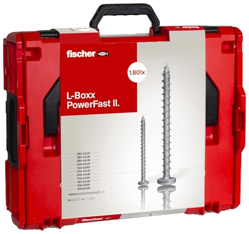 fischer PowerFast II PanHead in der handlichen L-BOXX, 1.800 x PowerFast II Schrauben in vers. Größen mit Vollgewinde, Spanplattenschraube für eine schnelle und flexible Verarbeitung, inkl. Bit Set von fischer