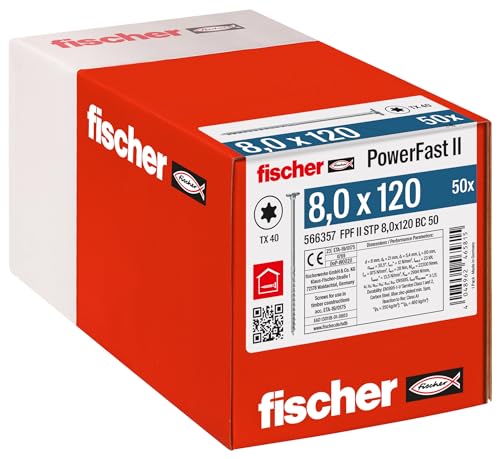 fischer PowerFast II STP 8,0 x 120, kraftvolle Holzbauschraube mit Stufensenkkopf, Innenstern-Aufnahme und Teilgewinde, für den konstruktiven Holzbau, 50 Stk. fischer PowerFast II STP 8,0 x 120, kraftvolle Holzbauschraube mit Stufensenkkopf, Innenstern-Aufnahme und Teilgewinde, für den konstruktiven Holzbau, 50 Stk. von fischer