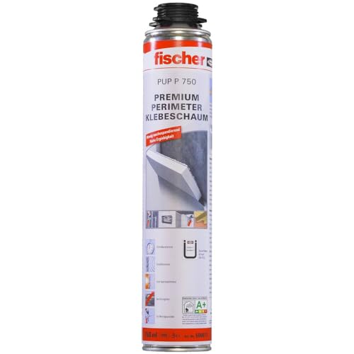 fischer Premium Perimeter Klebeschaum PUP P 750, Montageschaum zum Isolieren, Verkleben & Befestigen, Bauschaum für rund 13 qm Wandfläche, PU-Schaum für Schaumpistolen, 750 ml von fischer