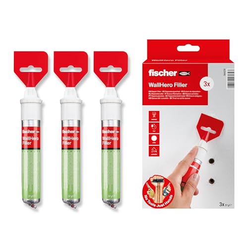 fischer Reparaturspachtel im 3er Pack, fertige Spachtelmasse in Naturweiß, repariert Löcher & Risse, schwundfrei, geeignet für Holz, Beton, Putz, Mauerwerk uvm., 3 x 70 ml [Amazon Exclusive] von fischer