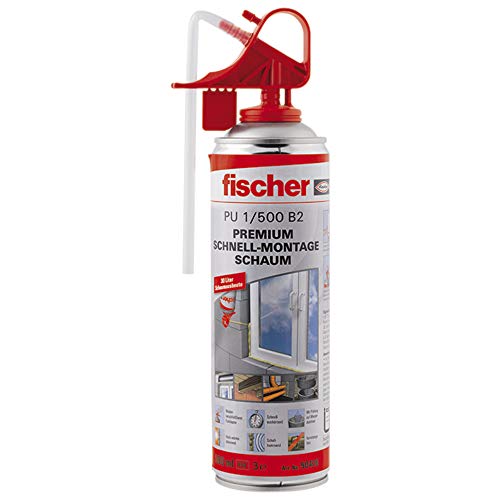 fischer Schnell-Montageschaum PU 500, Bauschaum für Verfüllung, Dämmung & Isolierung, PU-Schaum inkl. Fix-Adapter für sofortigen Einsatz & Wiederverwendung, 500 ml von fischer