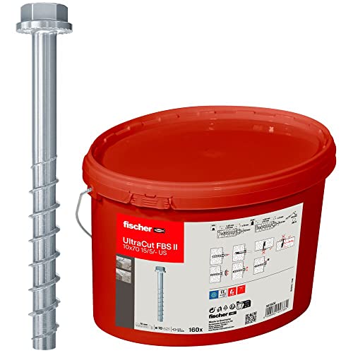 fischer UltraCut FBS II 10x70 15/5/- US galvanisch verzinkt, 160 Stück im praktischen Eimer, leistungsstarke Betonschraube von fischer