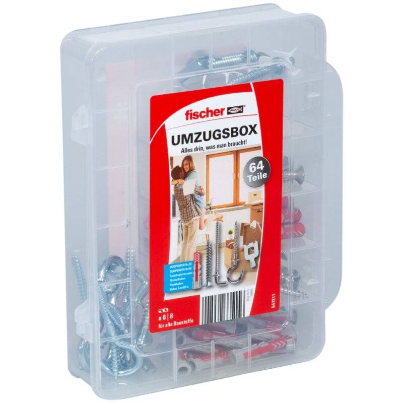 fischer Umzugsbox Dübelsortiment Universaldübel DuoPower mit Schrauben und Haken von fischer Deutschland Vertriebs GmbH