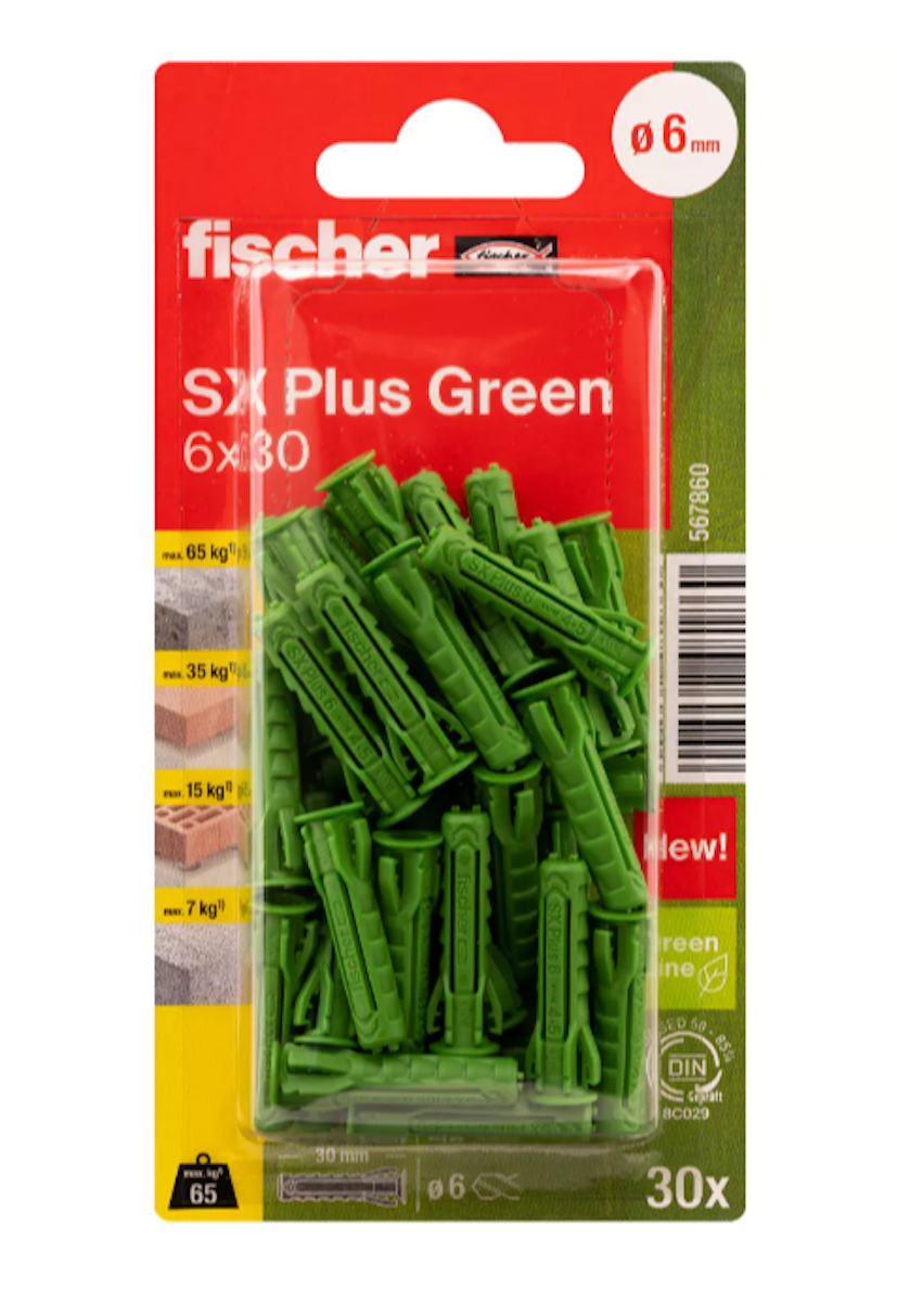 FISCHER Spreizdübel SX Plus 6x30 GREEN K (30 Stück) 567860 von fischerwerke GmbH & Co. KG