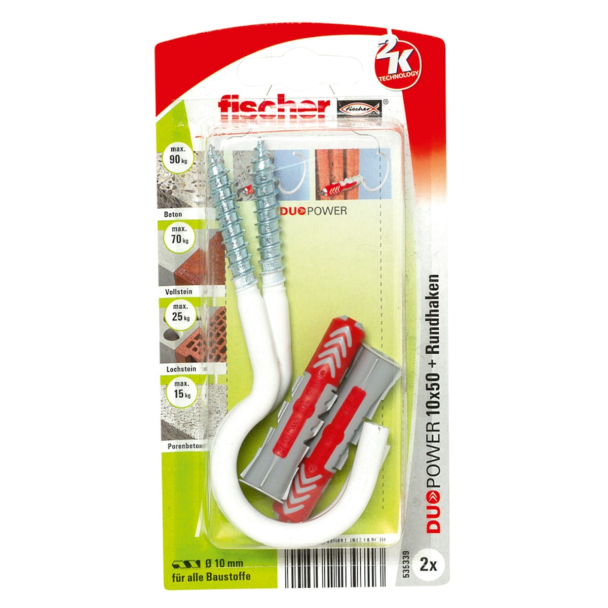 FISCHER Universaldübel Duopower 10x50 RH G N K (2 Stück) von fischerwerke GmbH & Co. KG