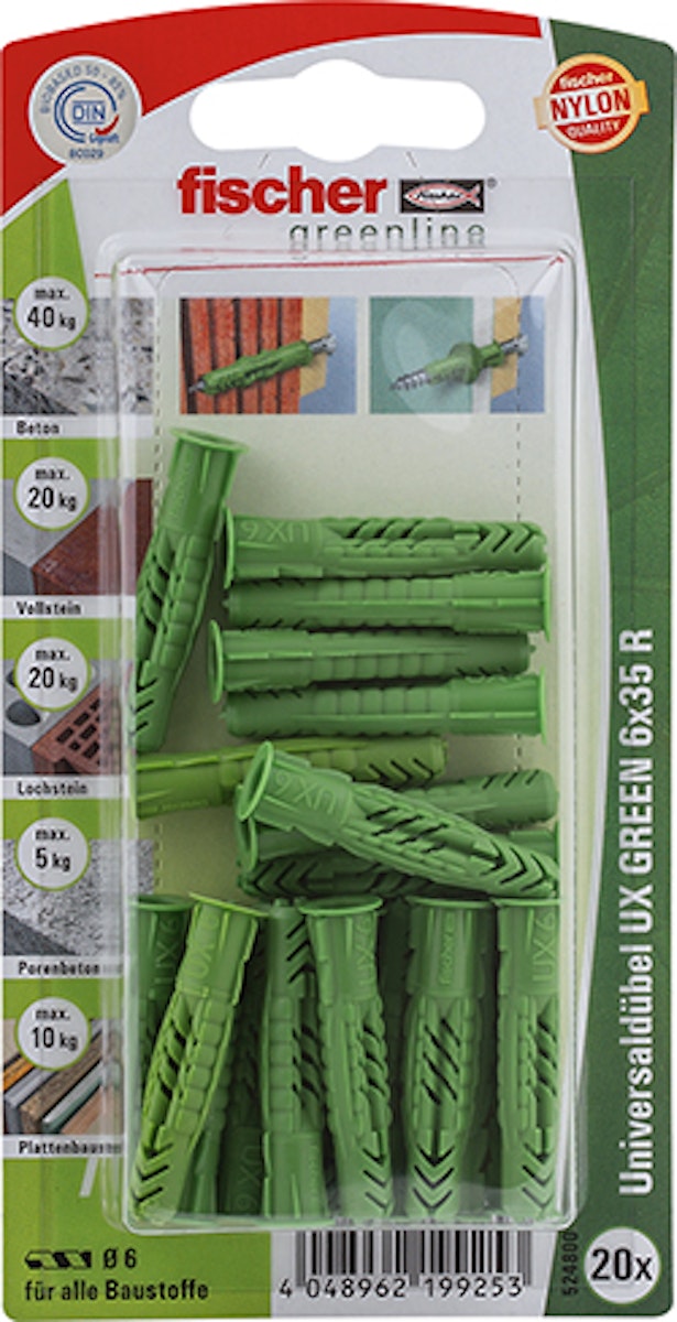 FISCHER Universaldübel UX 6x35 R GREEN K (20 Stück) von fischerwerke GmbH & Co. KG