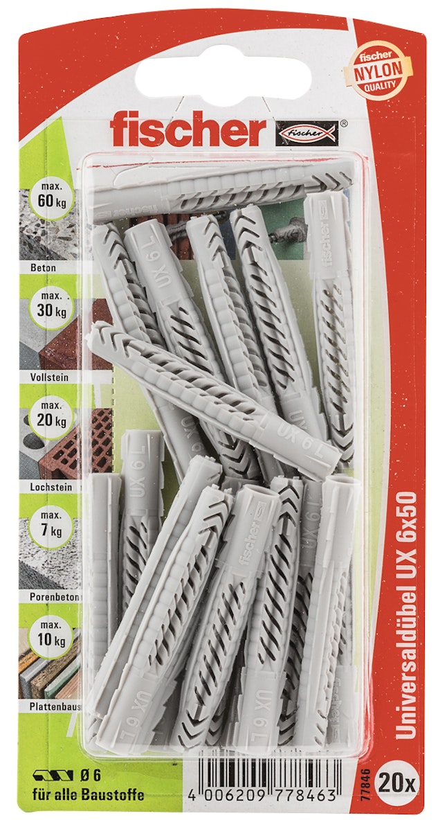 FISCHER Universaldübel UX 6x50 K (20 Stück) von fischerwerke GmbH & Co. KG