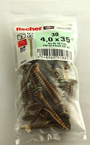 Fischer Classic-Fast 4x35 Senkk. gevz VG PZ (651124) Kleineisenwaren/Schrauben- Inhalt: 30 Stück von fischerwerke GmbH & Co. KG