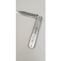 Antik Sheffield Silber 1915 Blatt Geätzt Perlmutt Griff Klapp Frucht Messer von fisfinds