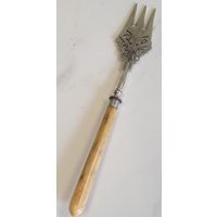 Antike Verzierte Silberplatte Naturgriff Vorlegegabel von fisfinds