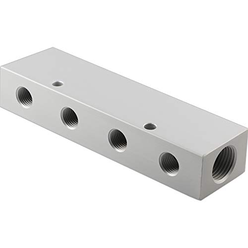 Fittingteile - Aluminium Verteilerleiste Verteilerblock Druckluft Wasser Fittinge (4x Abgänge - G 1/4" - 2 Eingang - G 1/2") von fittingteile