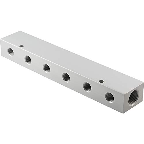 Fittingteile - Aluminium Verteilerleiste Verteilerblock Druckluft Wasser Fittinge (6x Abgänge - G 1/4" - 2 Eingang - G 1/2") von fittingteile