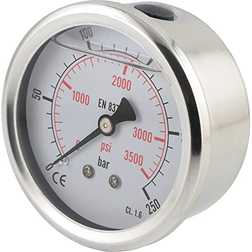 Fittingteile - Edelstahl Glycerinmanometer Waagerecht Ø 63 mm für Druckluft Hydraulik Wasser Vakuum (Anzeigebereich: -1 bis 0 bar) von fittingteile