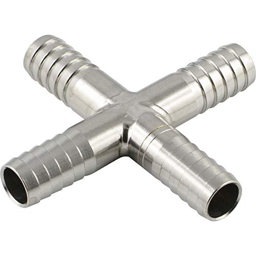 Fittingteile - Kreuz-Schlauchverbinder Edelstahl für Druckluft Wasser Öl Schlauchverteiler (Ausführung: A6 - Größe: 13 mm) von fittingteile