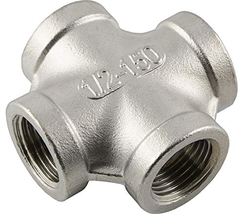 Fittingteile - Kreuz-Stück Verteiler Innengewinde Druckluft Wasser Sanitär Fittinge (Werkstoff: Edelstahl 1.4408 - Gewinde: Rp 3/8") von fittingteile