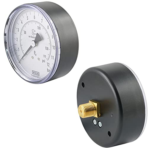Fittingteile - Manometer für Reifenfüller 0 bis 12 bar (R 1/4") 80 mm Waagerecht Druckluft WIKA (Gewindegröße: R 1/4") von fittingteile
