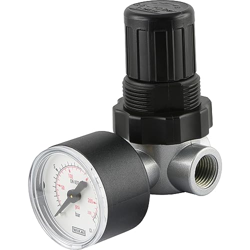 Fittingteile - Mini Druckluftregler - vordruckabhängig - 450 l/min - Druckminderer inkl. Manometer (Gewinde: G 1/4" - Druckregelbereich: 0,1-3,5 bar) von siwerk