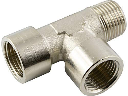 Fittingteile - T-Stück Innen-Innen-Außengewinde Druckluft Wasser Sanitär Fittinge (Werkstoff: Messing vernickelt - Gewindegröße: R 3/8") von fittingteile