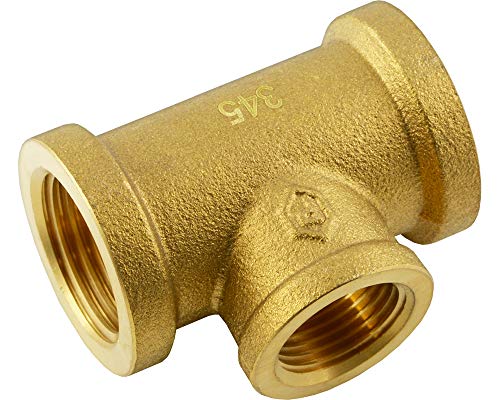 Fittingteile - T-Stück Innengewinde reduzierter Abgang Druckluft Wasser Fittinge (Werkstoff: Messing - Gewinde: Rp 1" x Rp 1/2") von fittingteile