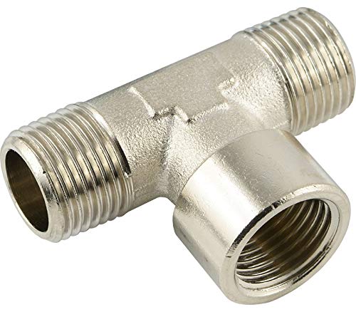 Fittingteile - T-Stück Verteiler Messing vernickelt Druckluft Wasser Sanitär (Ausführung: Außen x Innen x Außengewinde - Gewindegröße: G 1") von fittingteile