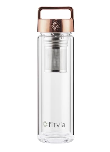 fitvia Thermoflasche "rose gold" 380ml Doppelverglasung, integriertes Teesieb, To-Go Behälter, Wärme- und Kältefunktion, Wasserkaraffe von fitvia