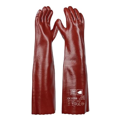 Chemikalienschutzhandschuh Pirat Gr.10 rotbraun PVC EN388,EN ISO374-1 PSAIII 6 Stk von fitzner