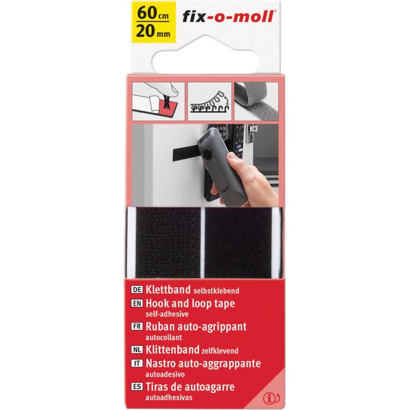 Fix-o-moll Klettband selbstklebend Schwarz 60 cm x 20 x mm von fix-o-moll
