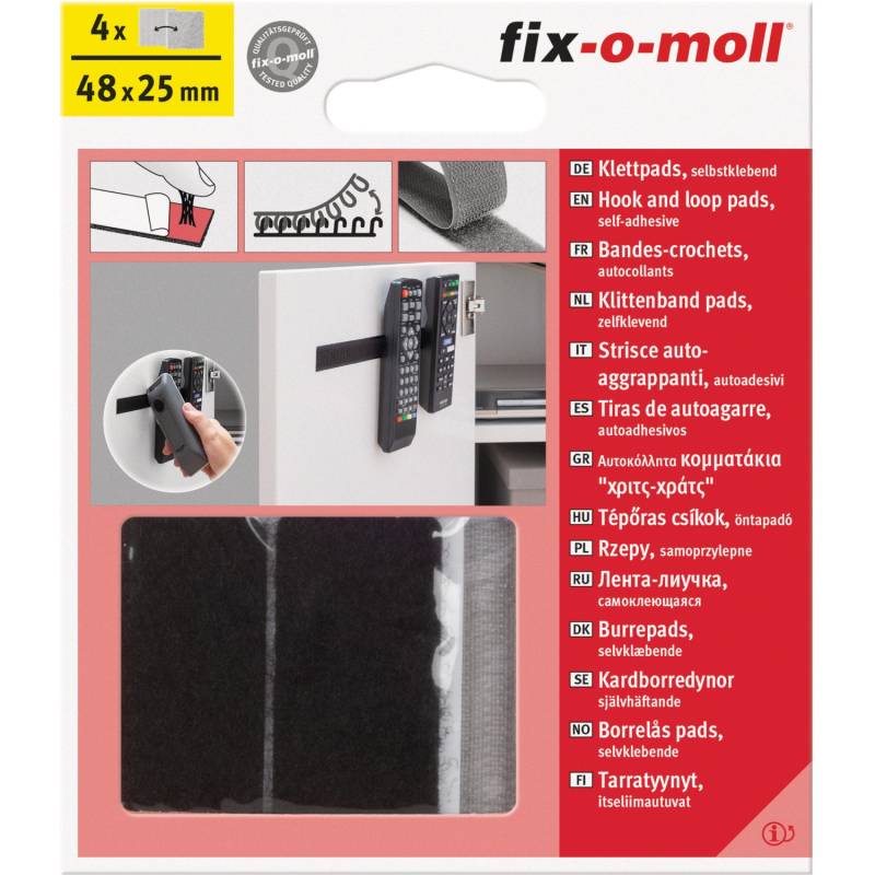 Fix-o-moll Klettpads Klebend Grau-Schwarz 48 mm x 25 mm 4 Sets von fix-o-moll