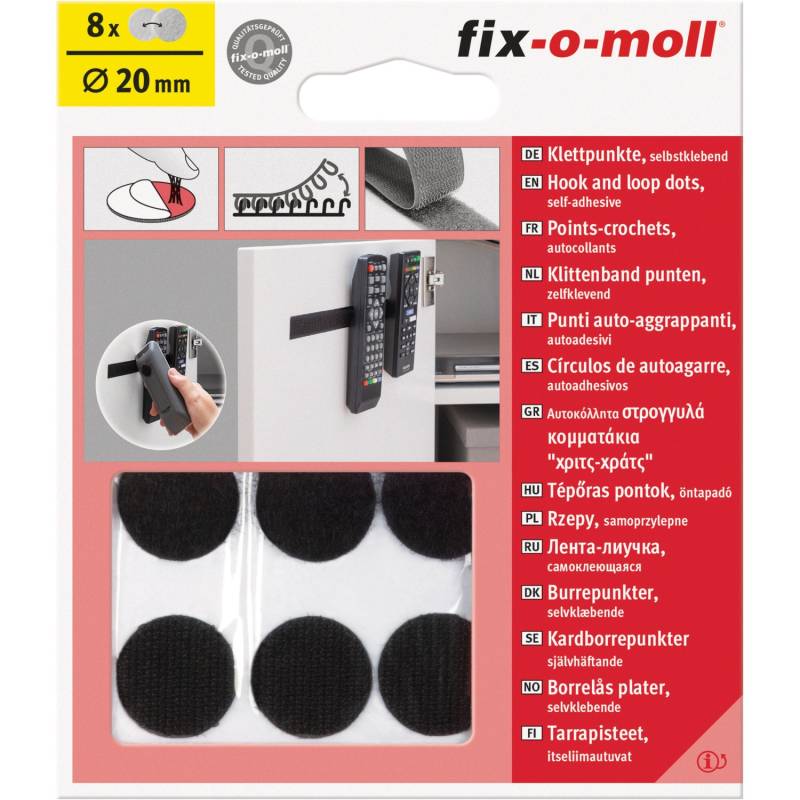 Fix-o-moll Klettpunkte selbstklebend 8 Sets Schwarz 20 mm von fix-o-moll